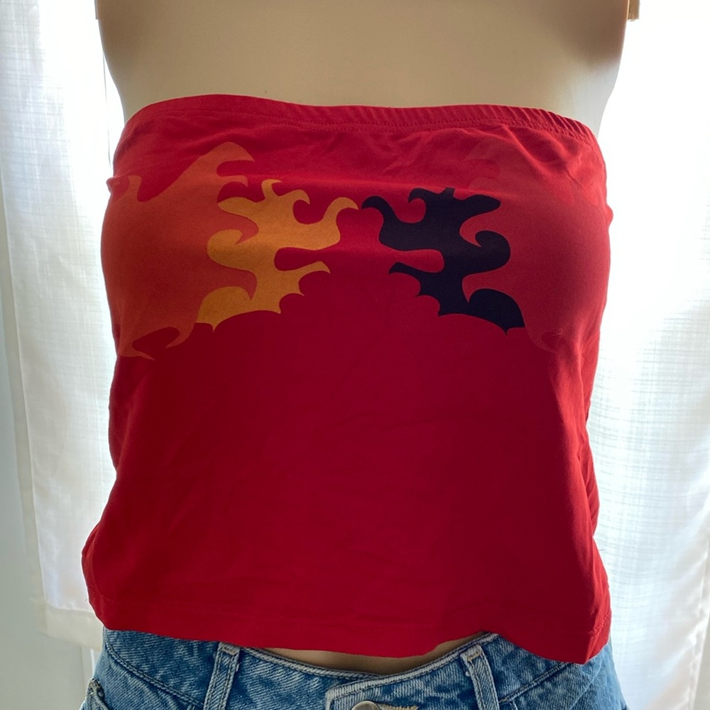 Y2K  🔥 Red with Flames Strapless Top (Tube Top
